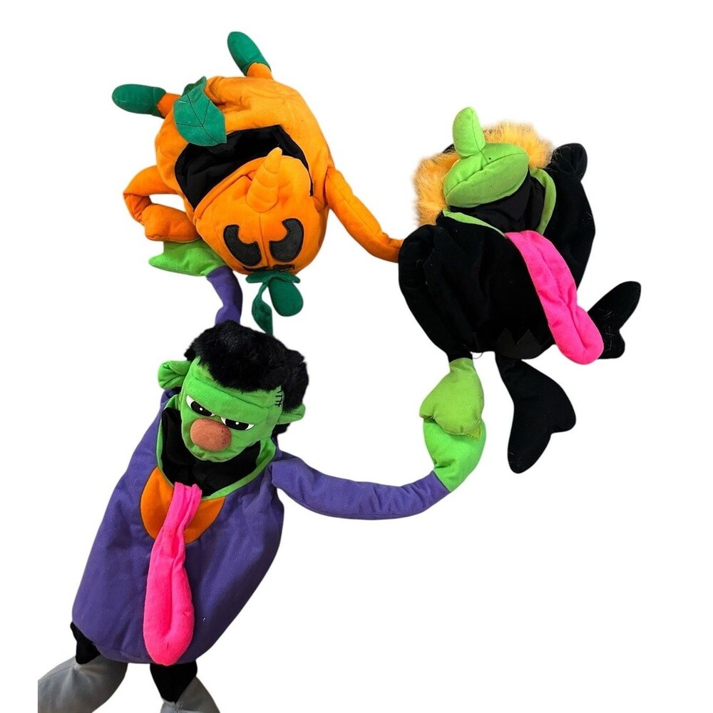 Vintage Fact Games Halloween Hand Holding Witch Ghost Pumpkin Door Greeter